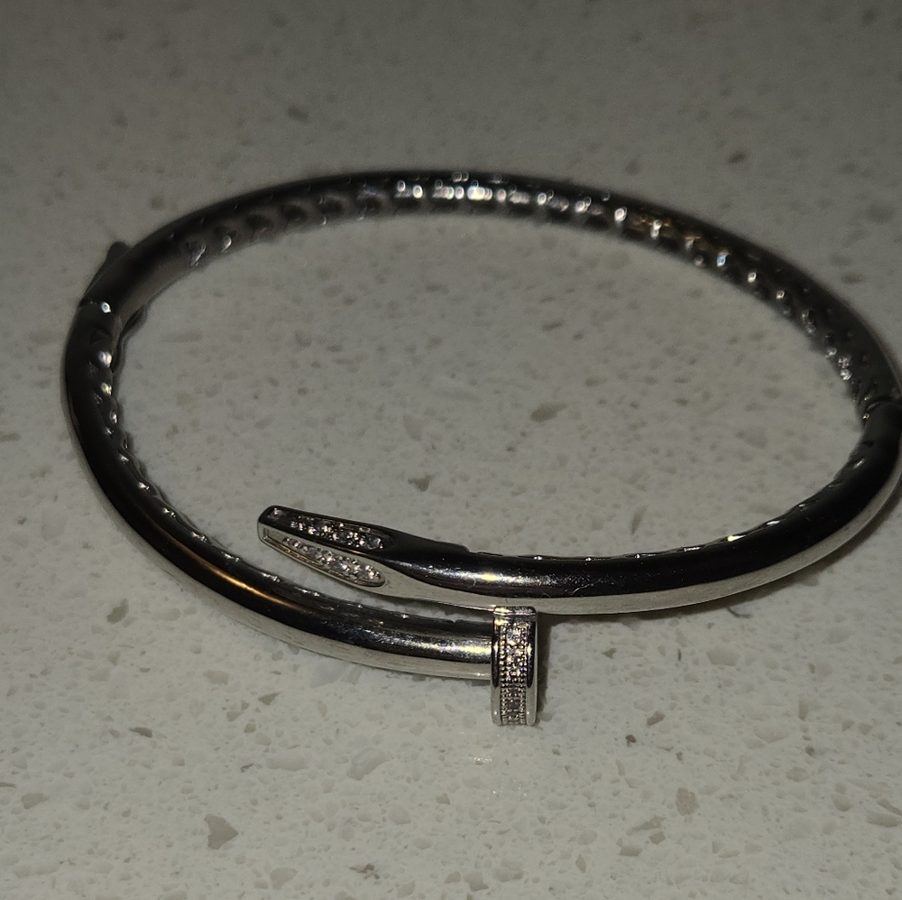ATHENA DESIGNS NAIL BANGLE CUFF Elegant Silver Bracelet